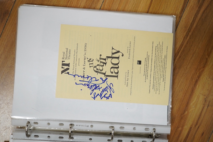 A collection of autographs, signed photos, signed theatre programs, theatre tickets, etc. contained within four folders, celebrities include; Tommy Cooper, Peter Kay, Bruce Forsyth, Roy Bremner, Ruby Wax, Dawn French, Vi